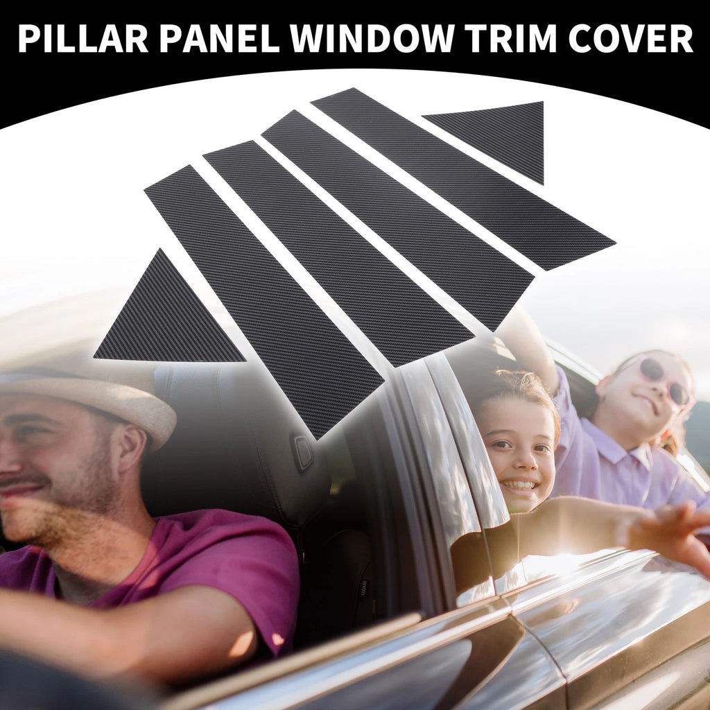 Set of 6 Car Pillar Window Trim Covers for Dodge Magnum (2005–2008) Black Carbon Fiber