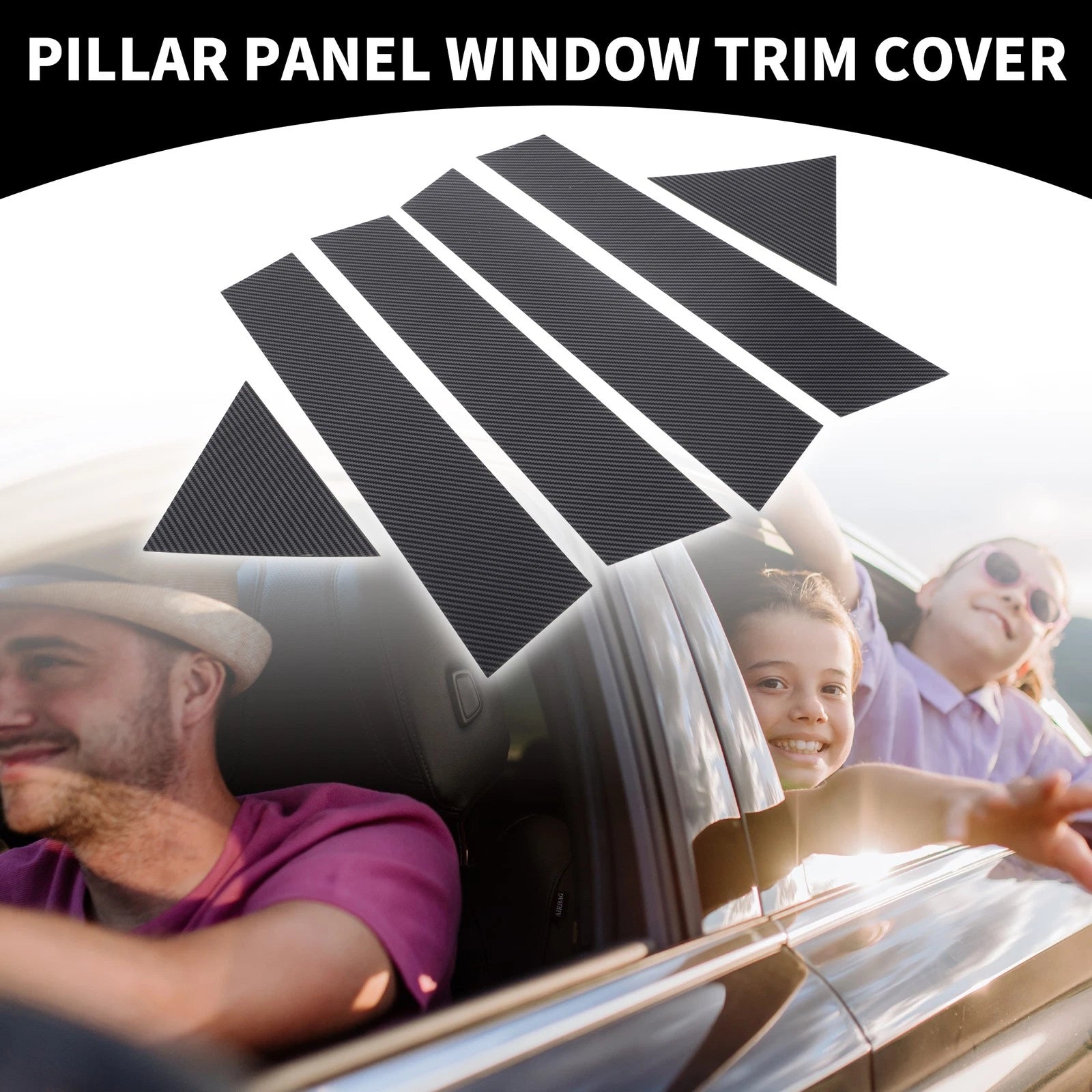 Set of 6 Car Pillar Window Trim Covers for Dodge Magnum (2005–2008) Black Carbon Fiber
