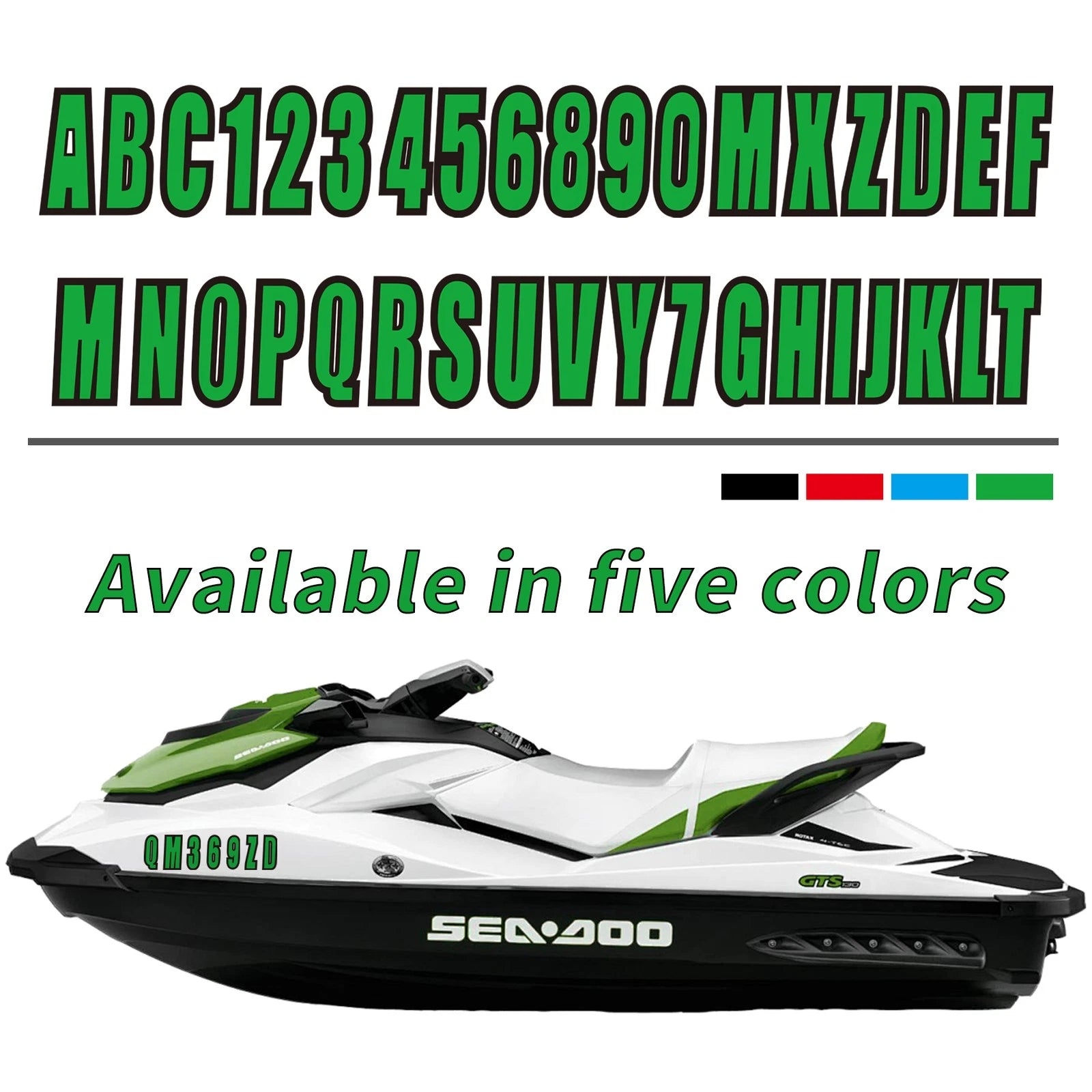 Set of 4 Green Decals for Boat Registration A-Z & 0-9