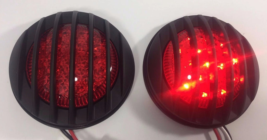 Flush Fit LED Tail Lights Pair with Black Grills for Hot Rods (Universal)