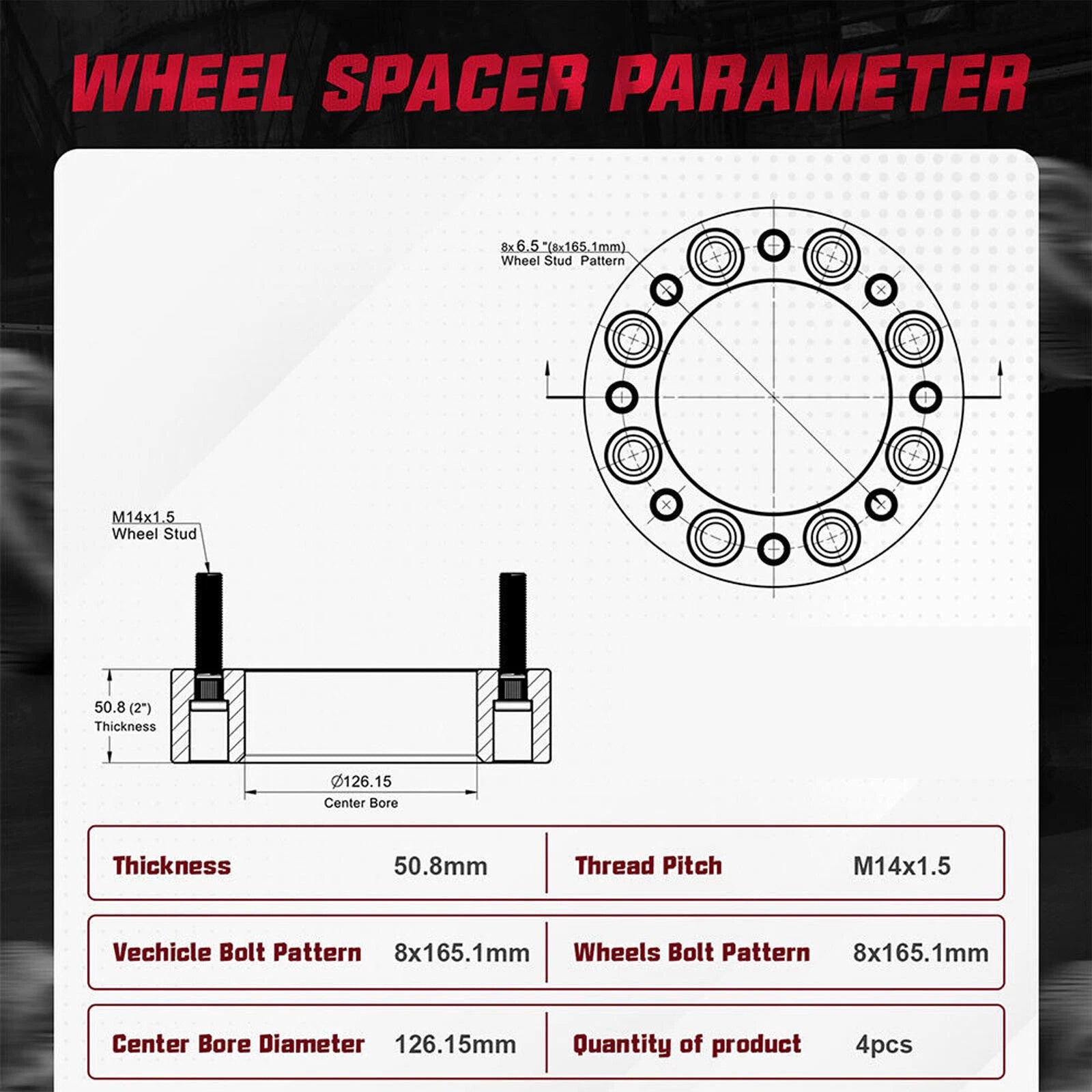 Set of 4 Wheel Spacers for Ram 2500 3500 (2014–2022) 2" 8x6.5 8x165.1