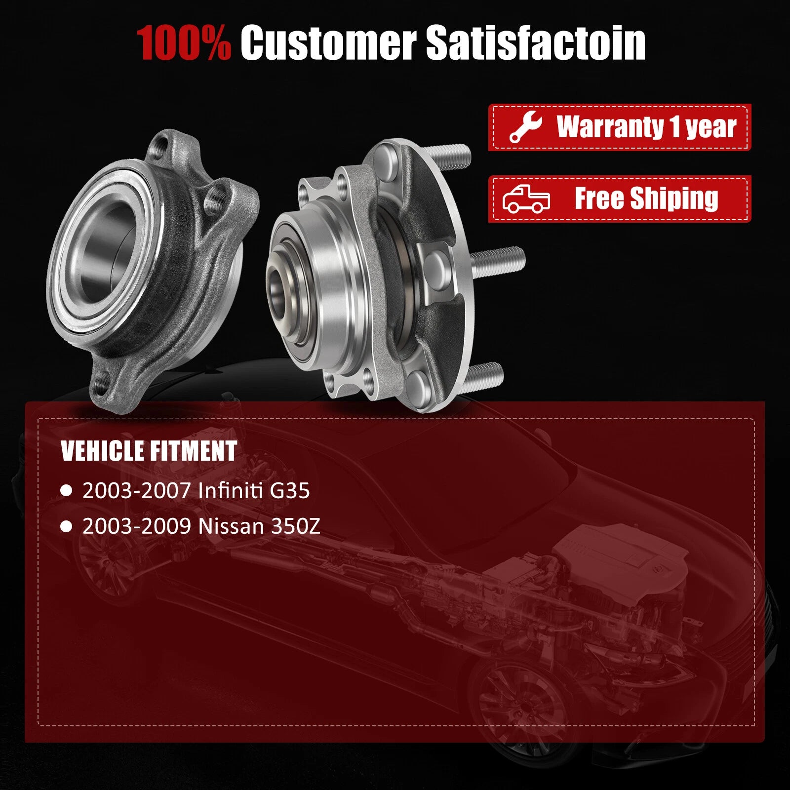 Set of 4 Wheel Hub Bearings for Infiniti G35 Nissan 350Z (2003–2007)