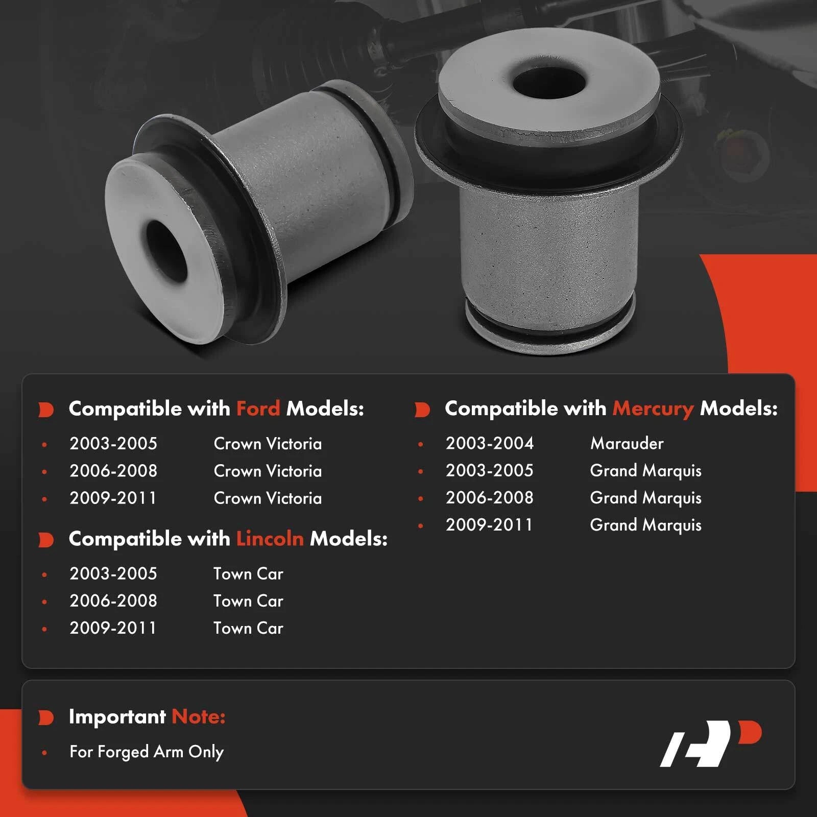 2X Front Upper Control Arm Bushing for Ford Crown Victoria (2003-2011)