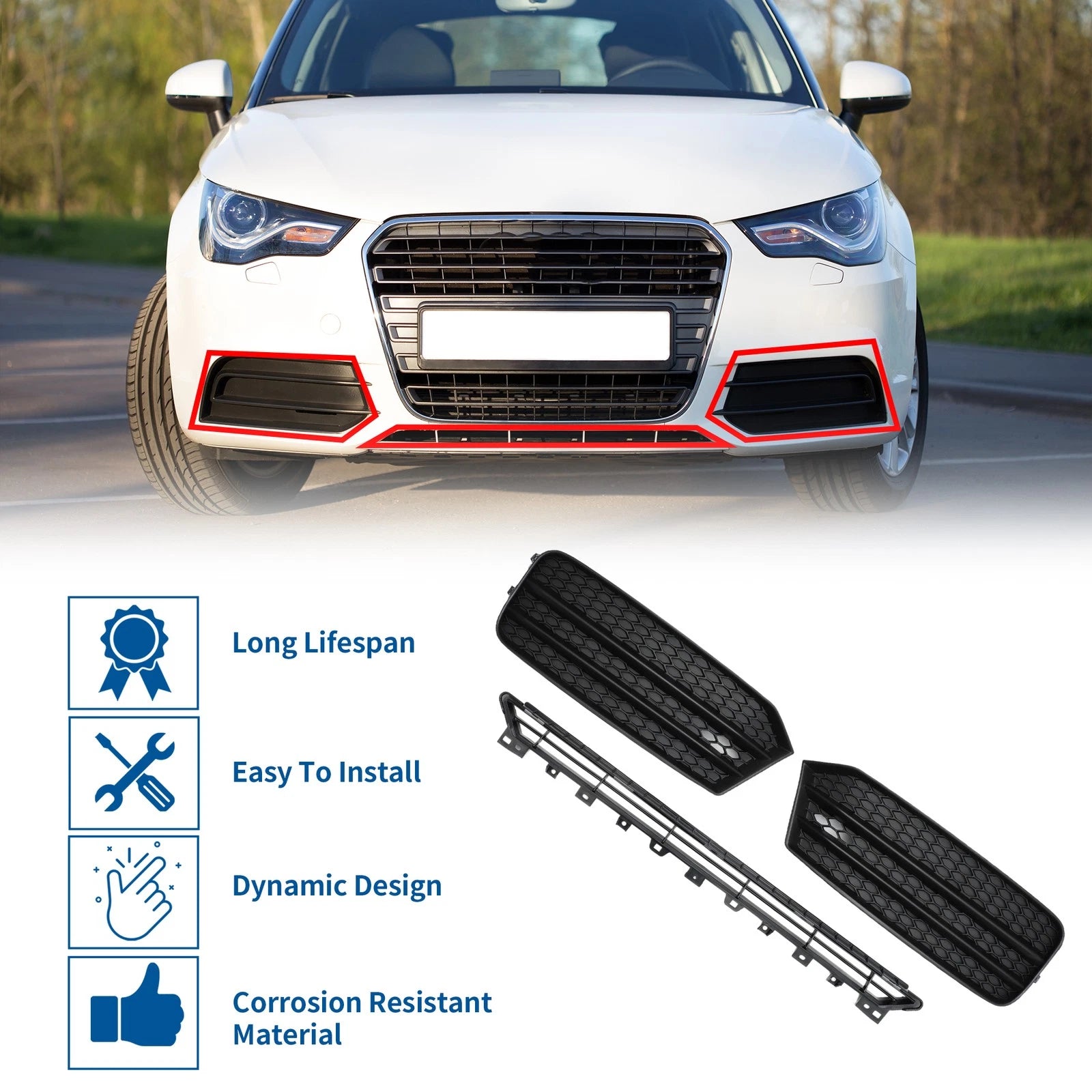 Set of 1 Front Lower Bumper Grille Grill for Audi A1 (2015–2018) 8XA807681 Black