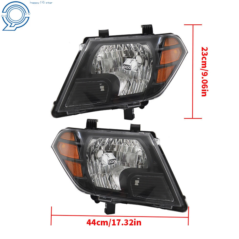 Set of 2 Halogen Headlights for Nissan Frontier (2009–2021) Black Housing