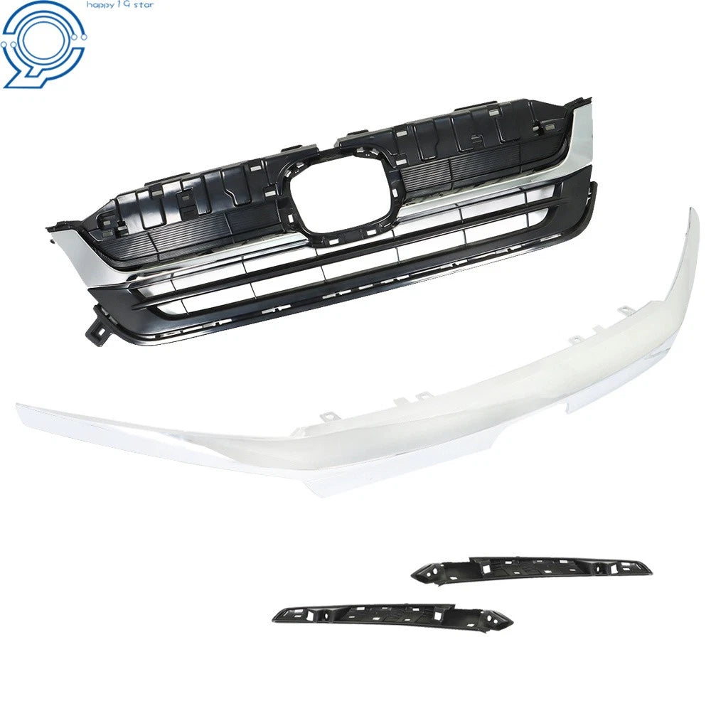 Front Bumper Grille with Molding Trim for Honda Pilot (2019–2021) Chrome
