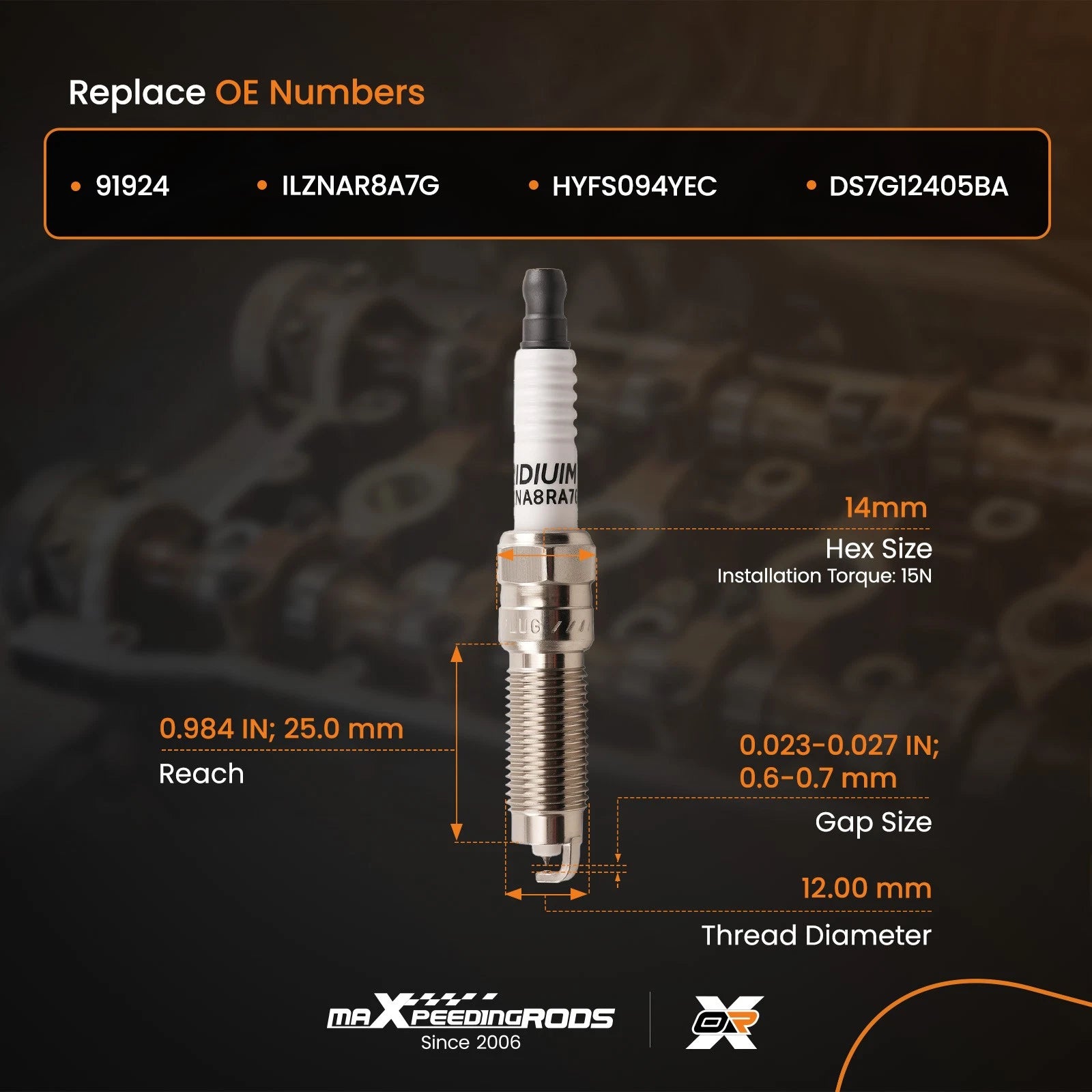 Iridium Spark Plug for Ford Escape Fusion L4 1.5L (2013–2020) DS7G12405BA