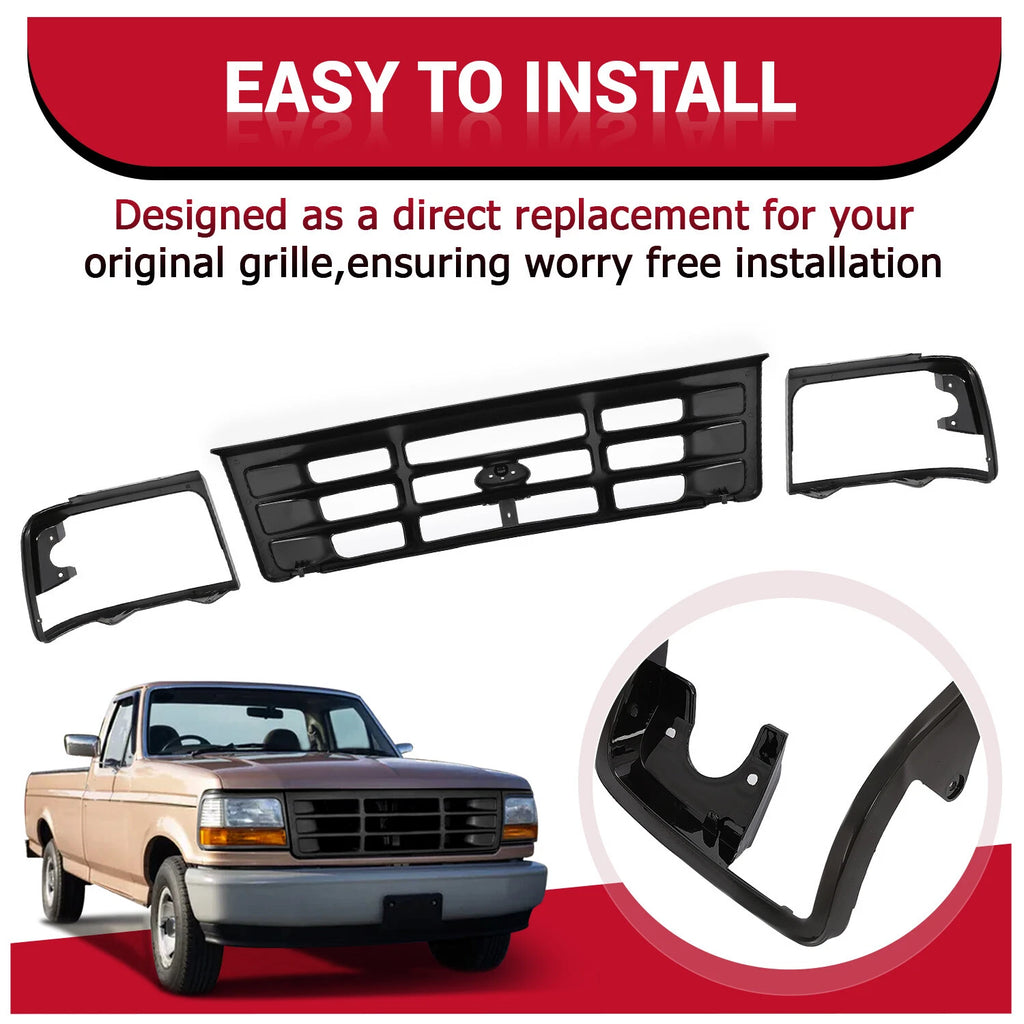 Grille Headlight Door for Ford F150 F250 Bronco (1992–1997) Black