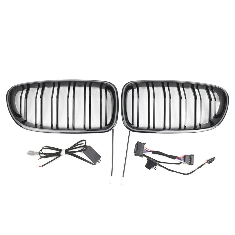 Glossy Black Front Kidney Grille with Light Strip for BMW 5-Series (2010-2016)