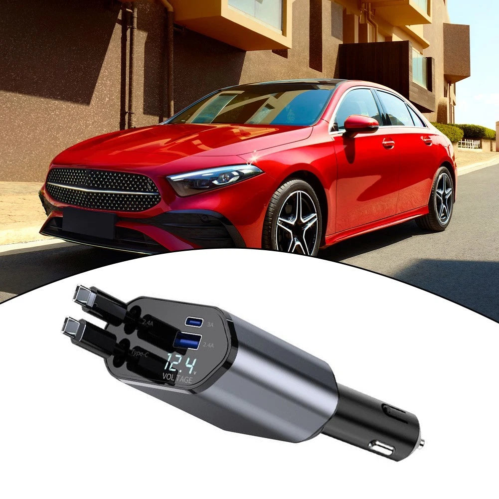 Dual Port Retractable Car Phone Charger for Universal Use (Black)
