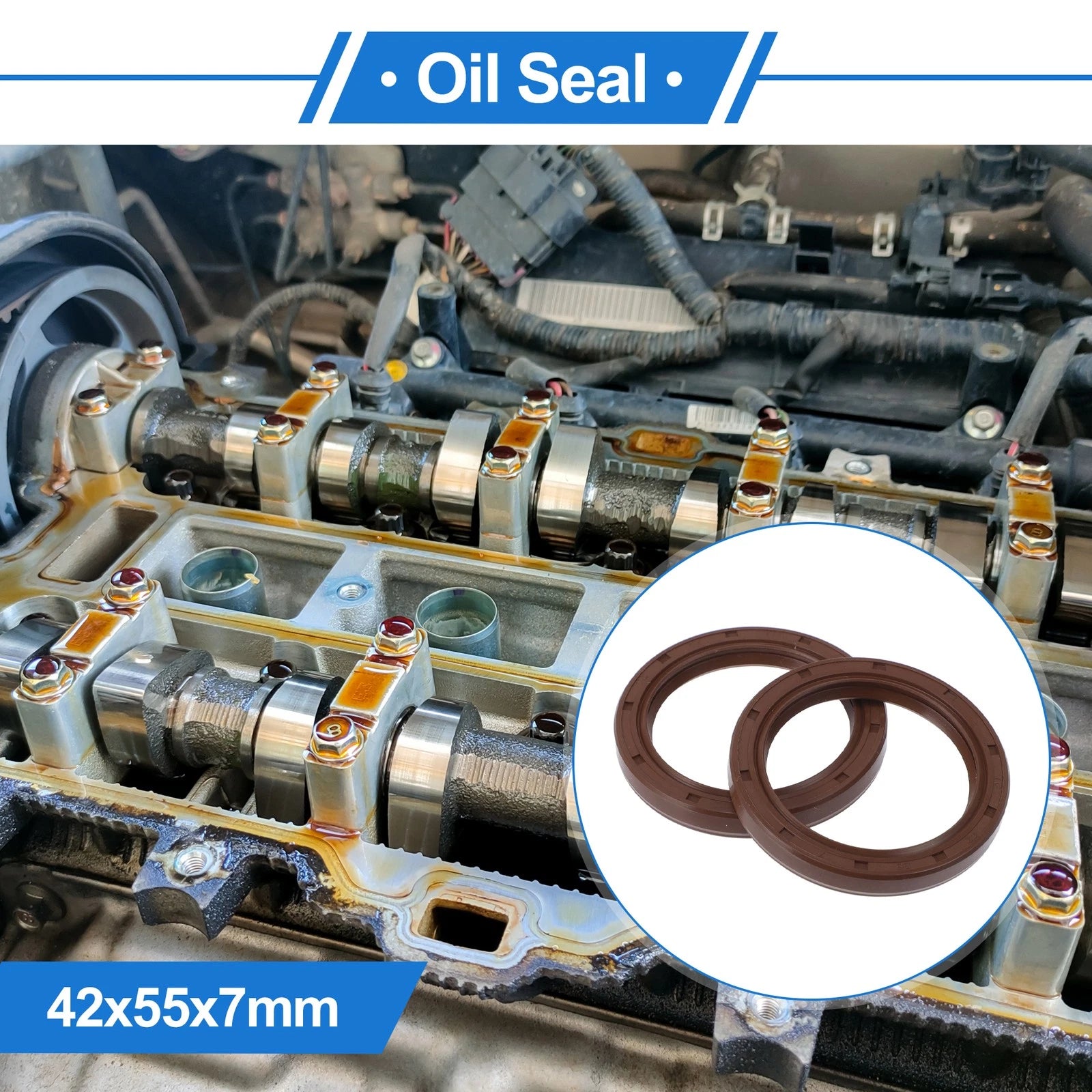 Set of 2 Oil Seal Rotary Shaft Seal FKM Rubber 42x55x7mm