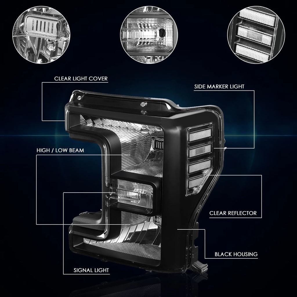 Headlight Lamps for Ford Super Duty (2017–2019) Black Housing Clear Corner