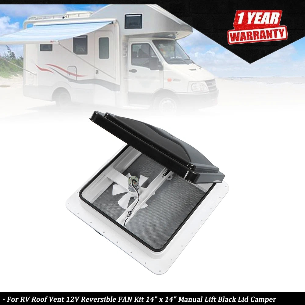 12V Reversible Roof Vent Fan Kit for Camper RV (14" x 14")