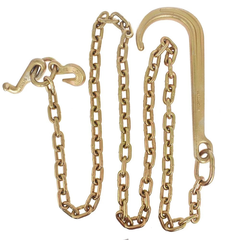 Set of 2 J Hook Recovery Tow Chains 5/16 x 8 FT Grade 70