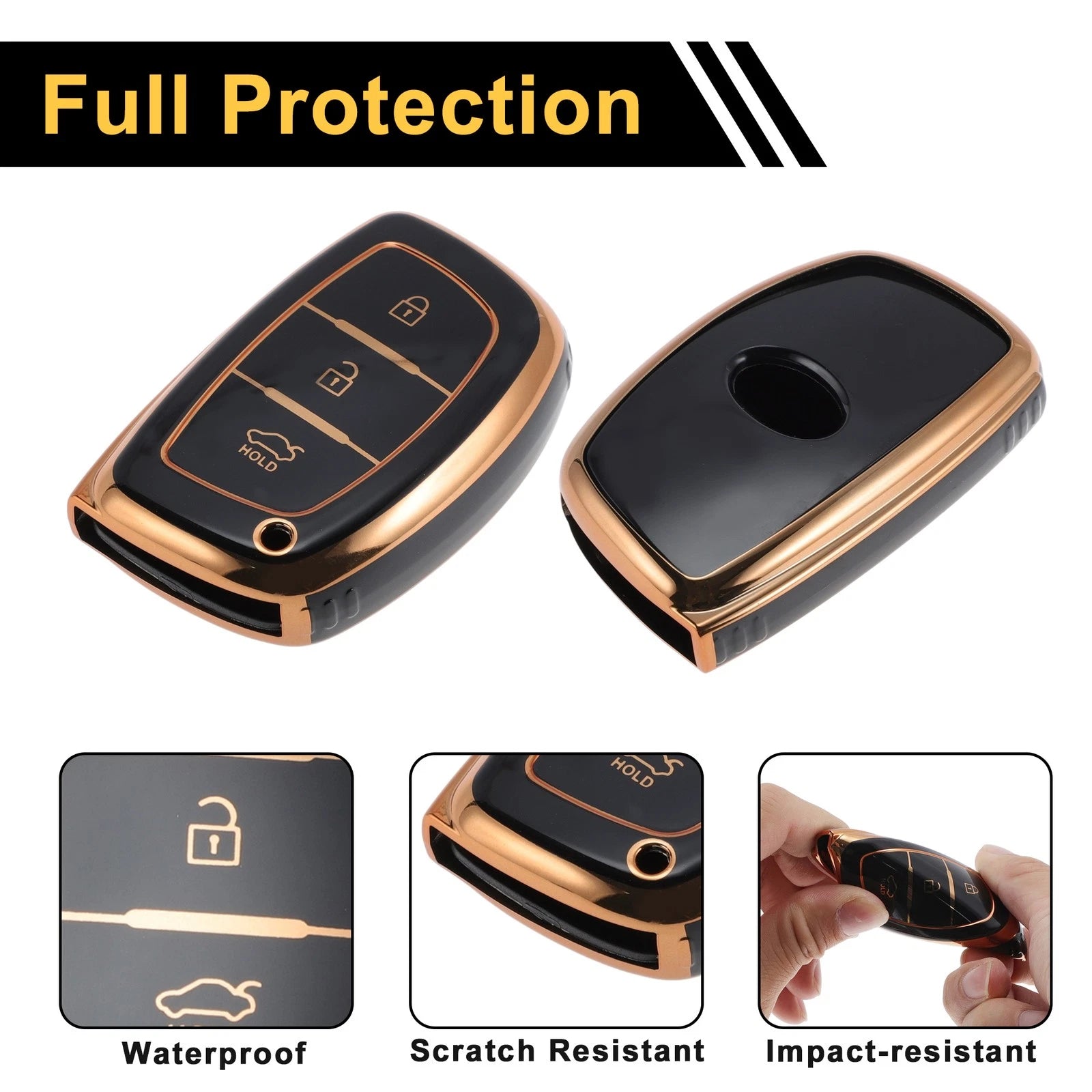 Car Key Case for Hyundai i10 i20 i25 i30 i40 ix20 ix25 ix30 ix35 ix45 (3 Buttons)