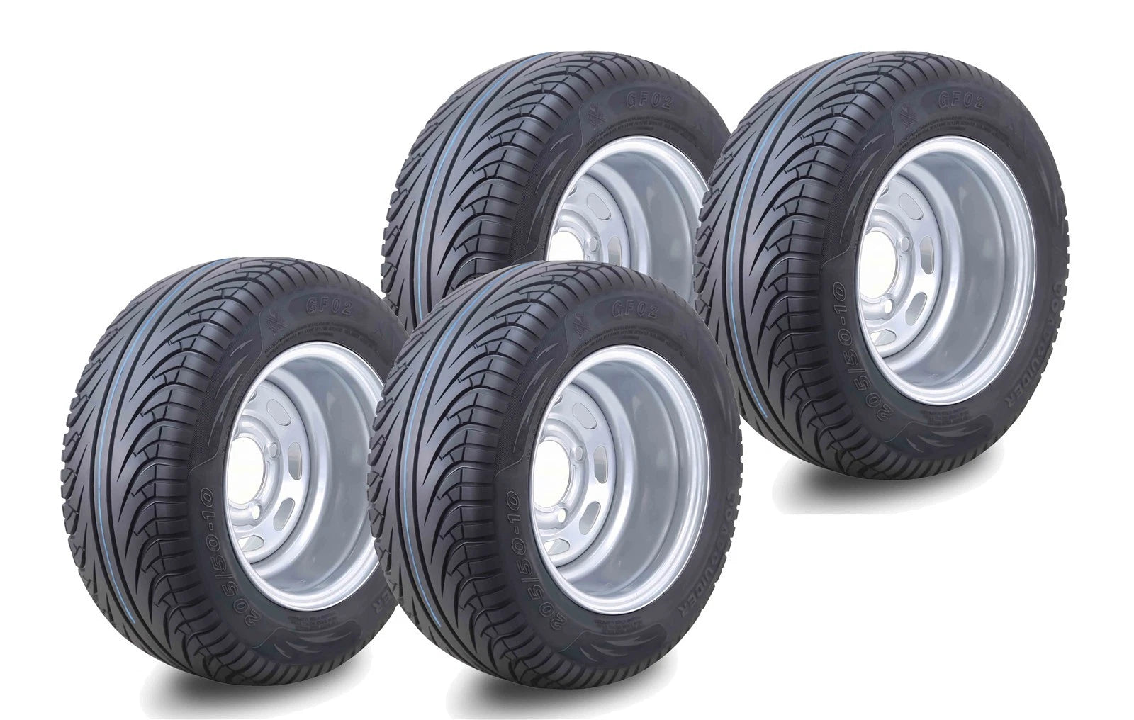 Set of 4 Libra 205/50-10 Golf Cart Tire Assembly w/Silver Wheel (14037)
