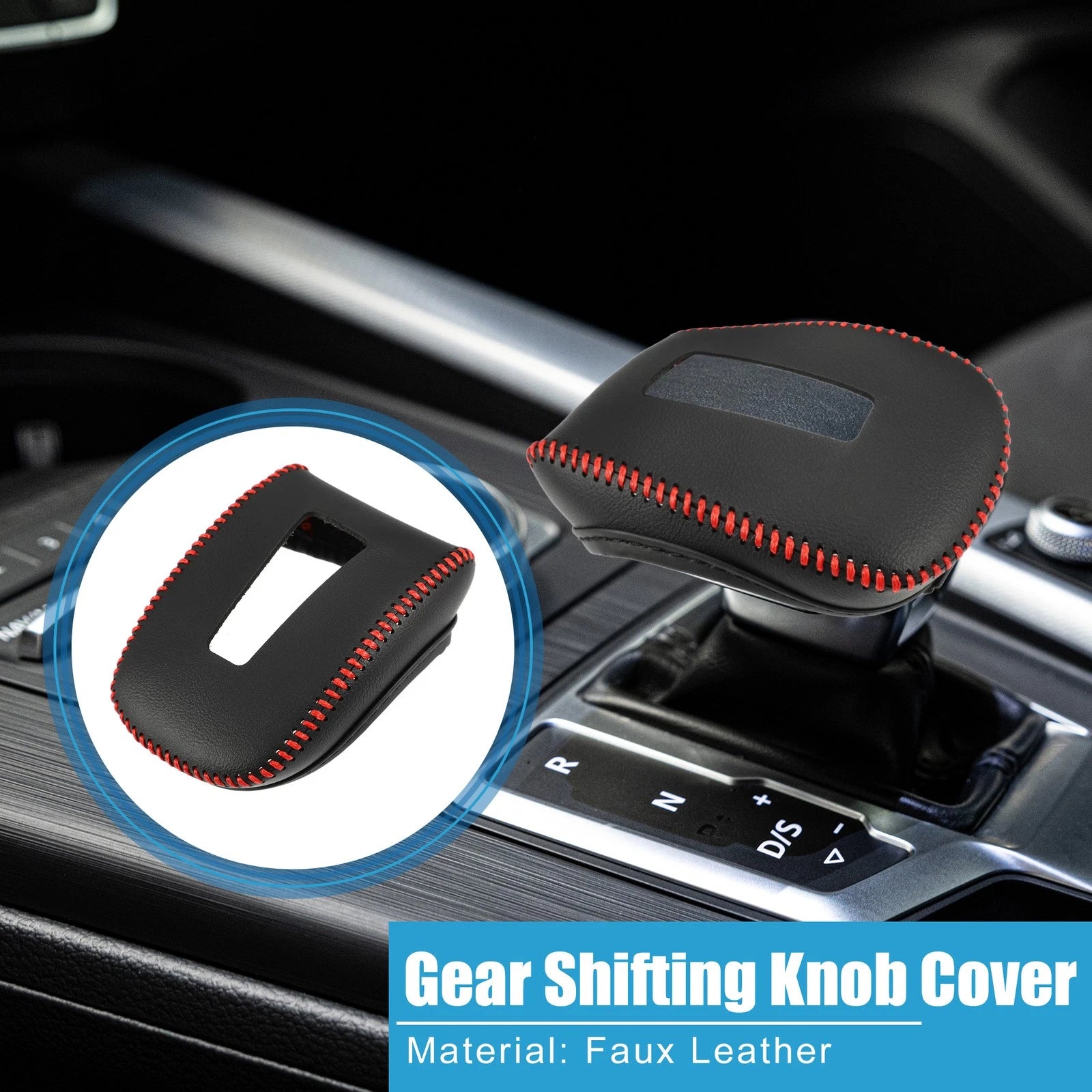 Gear Shifting Knob Cover Trim for Mitsubishi Outlander (2014–2023) Faux Leather Black Red