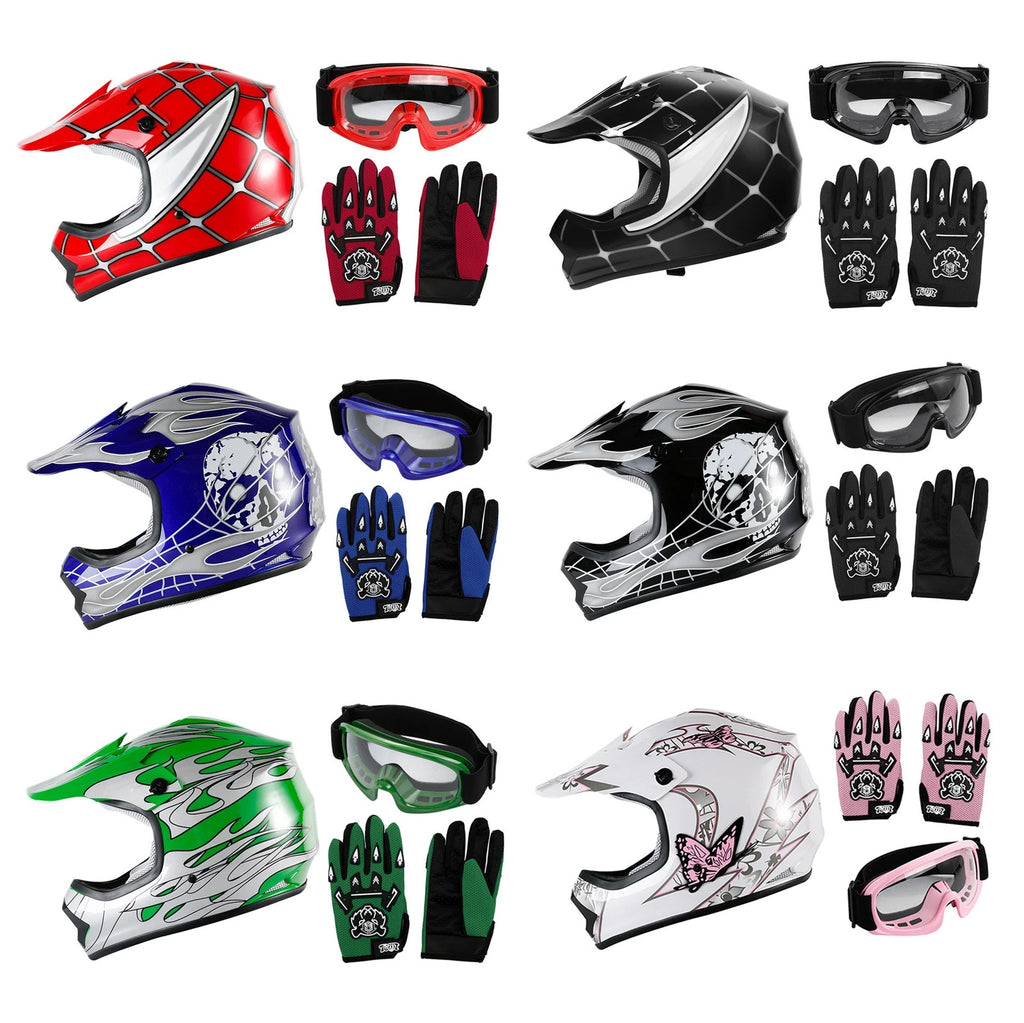 Youth Dirt Bike ATV Helmet with Goggles & Gloves for Kids (DOT Approved)