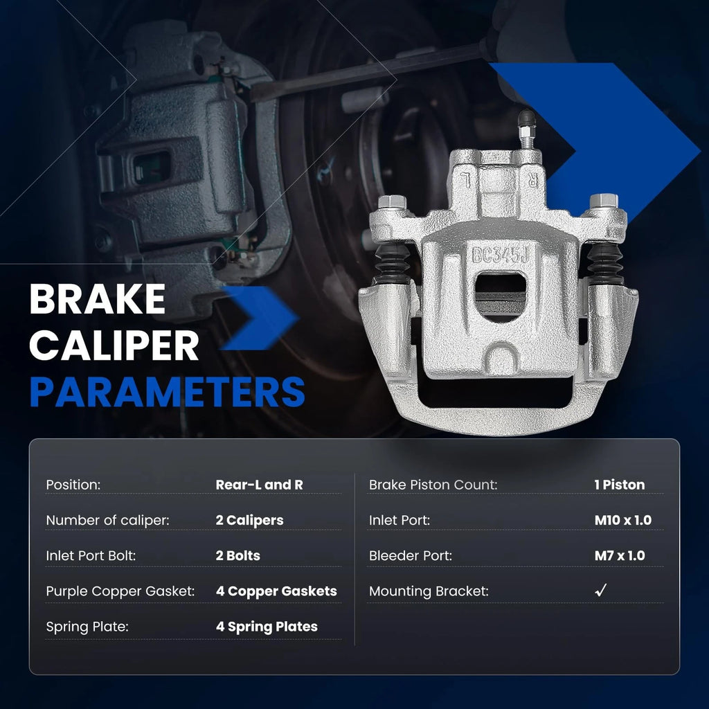 2PC Rear Brake Calipers and Brackets for Toyota Highlander (2004–2007)