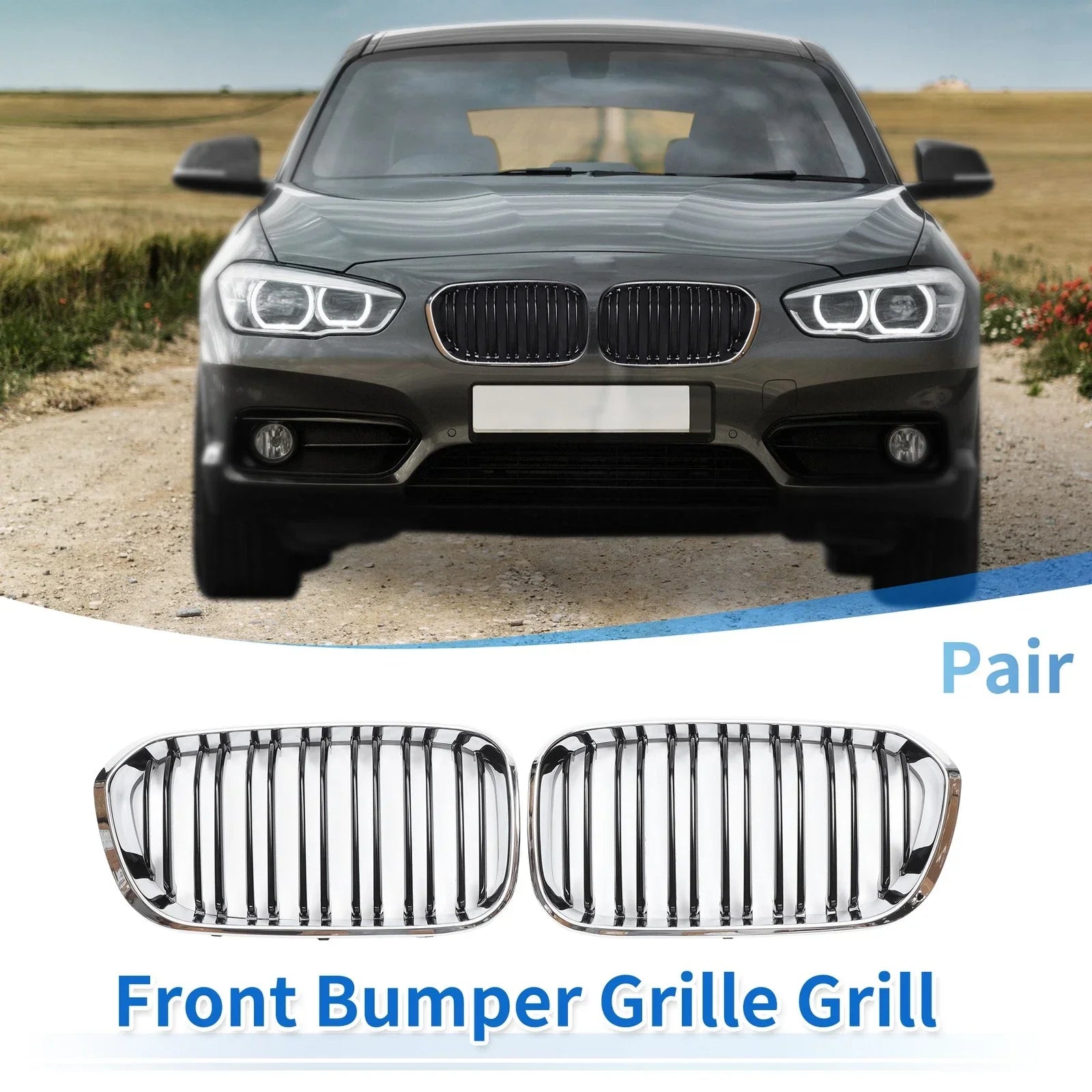 Front Upper Bumper Grille for BMW 1 Series F20 Chrome Silver Tone