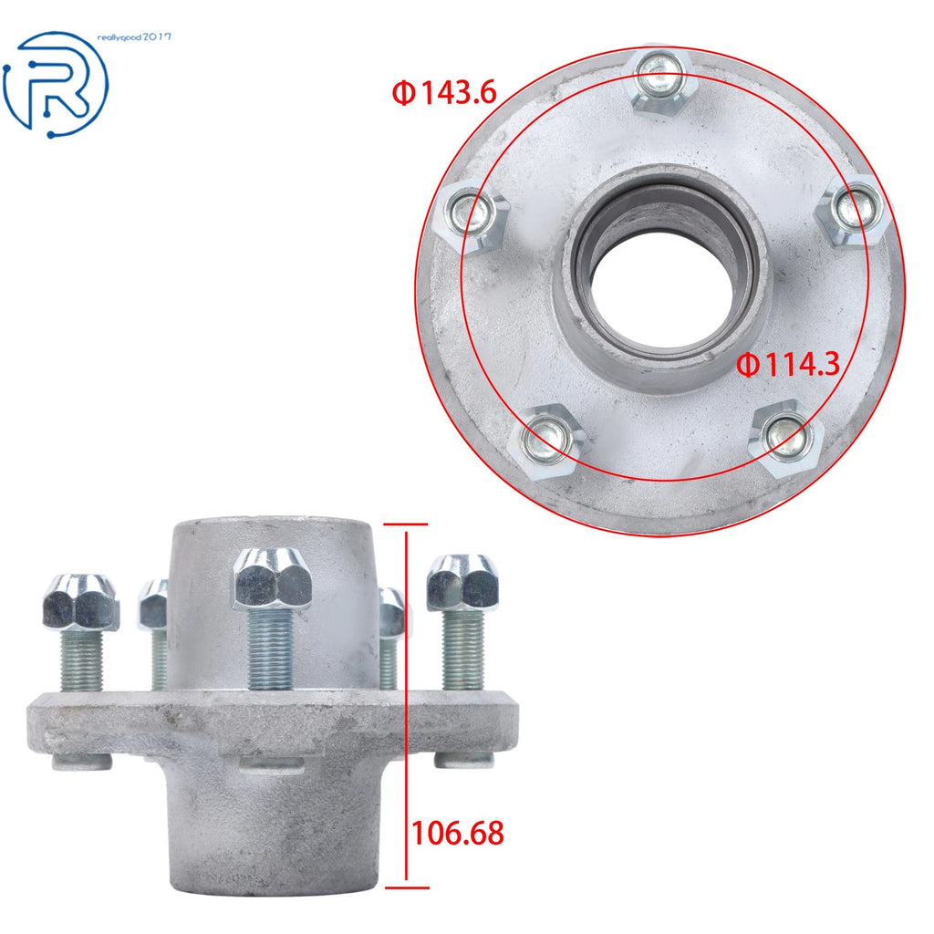 Set of 4 Galvanized 5-Bolt Trailer Hubs for 5 on 4-1/2" Lug Pattern