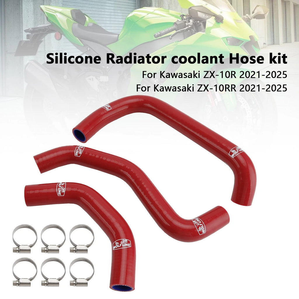 Silicone Radiator Coolant Hose for Kawasaki ZX10R ZX-10RR (2021–2025) Red