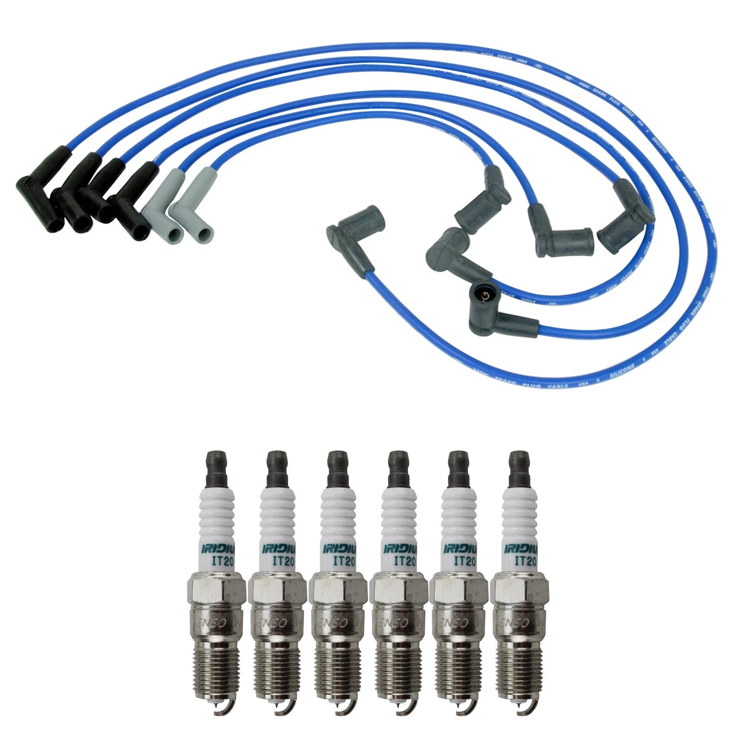 NGK Wire Set & Denso Iridium Spark Plugs Kit for Mazda B3000 (1994–2006)