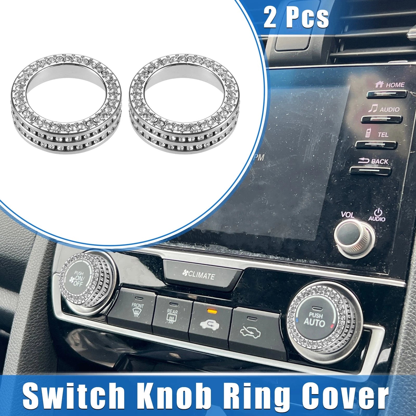 2X AC Switch Knob Ring Cover Trim for Honda Civic (2016–2021) Silver Tone
