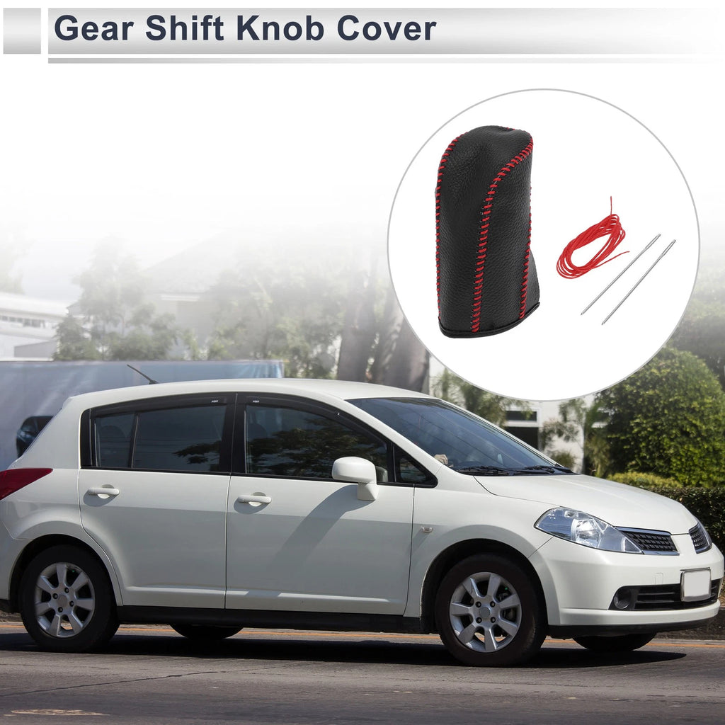 1 Pc Gear Shift Knob Cover for Nissan Tiida (2004–2012) Pebbled Black Red