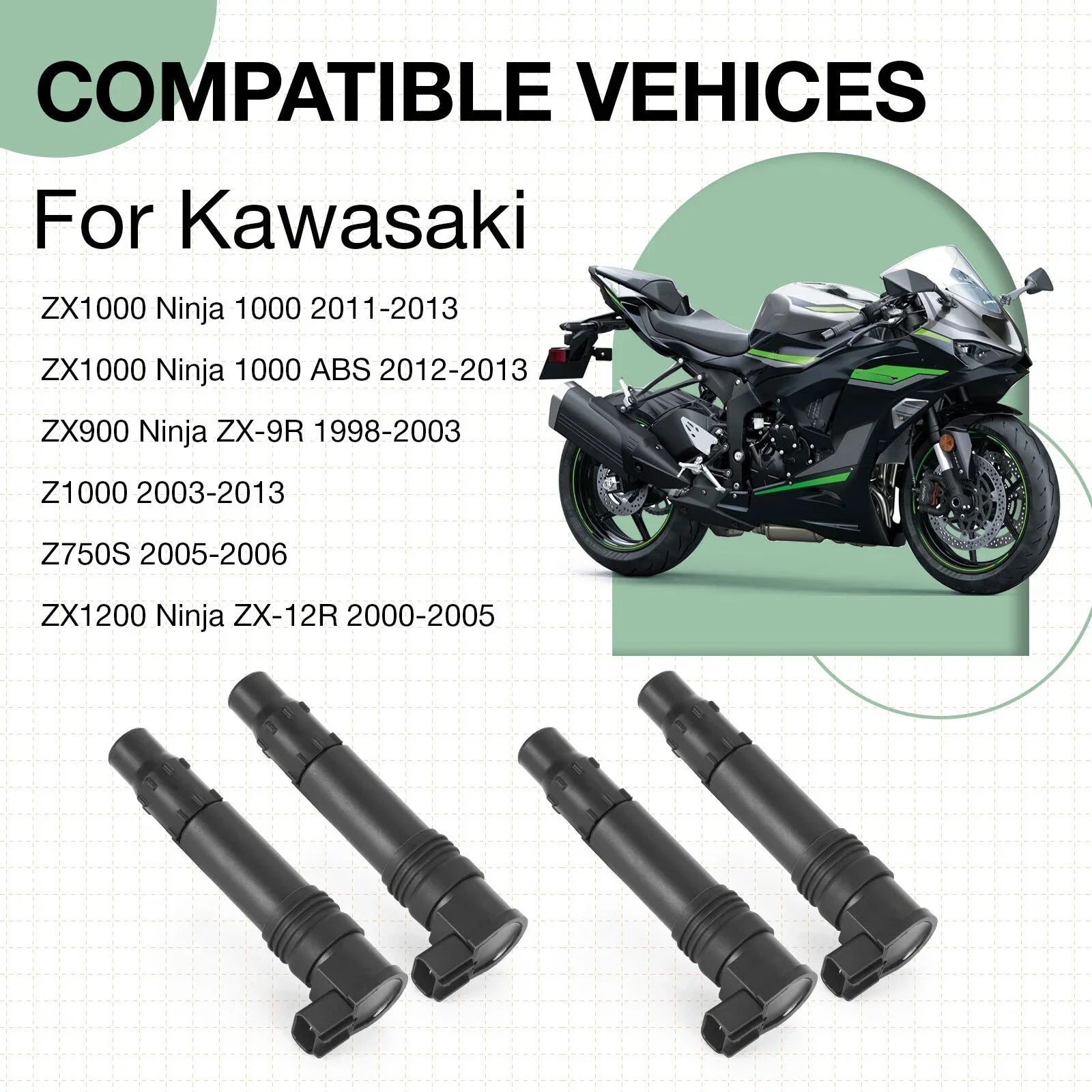 4Pcs Ignition Coil for Kawasaki Ninja 1000 ZX-9R ZX-12R Z1000 Z750S(1998–2013)
