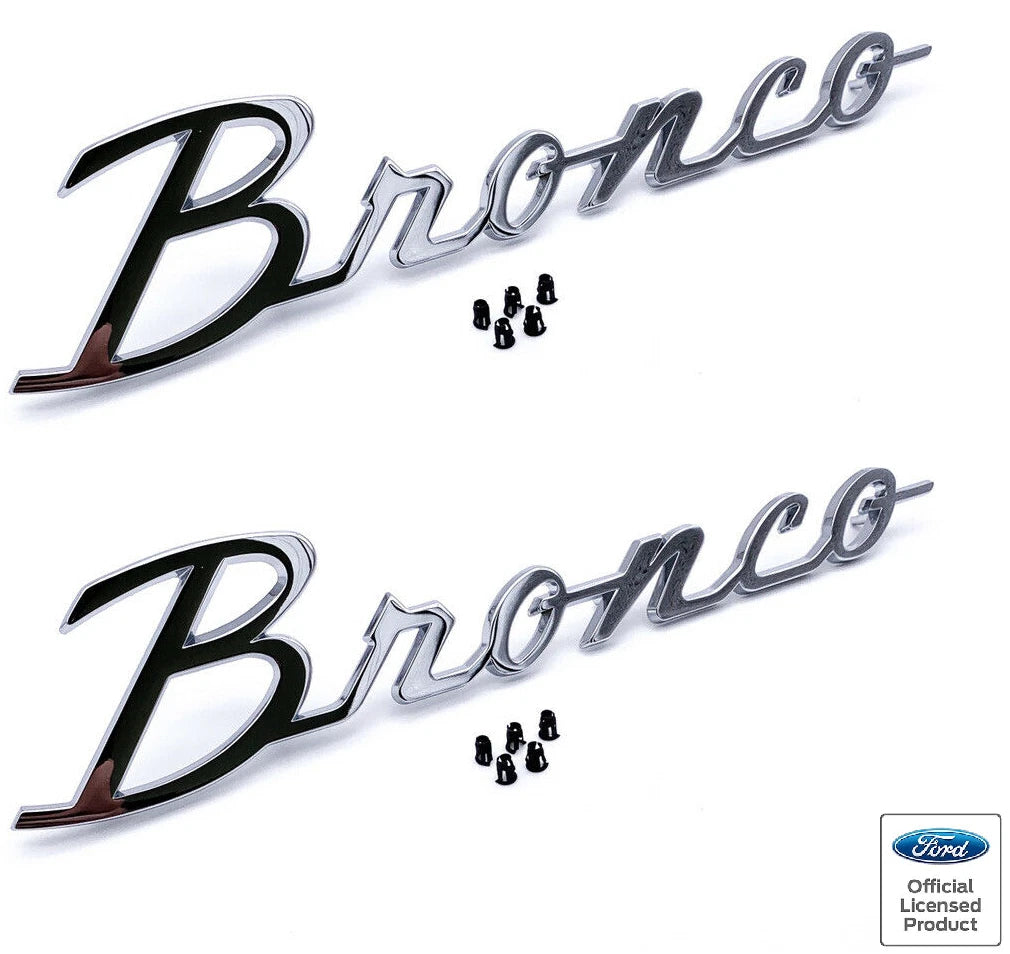 Chrome Fender Script Trim Emblems with Clips for 1966–1977 Ford Bronco
