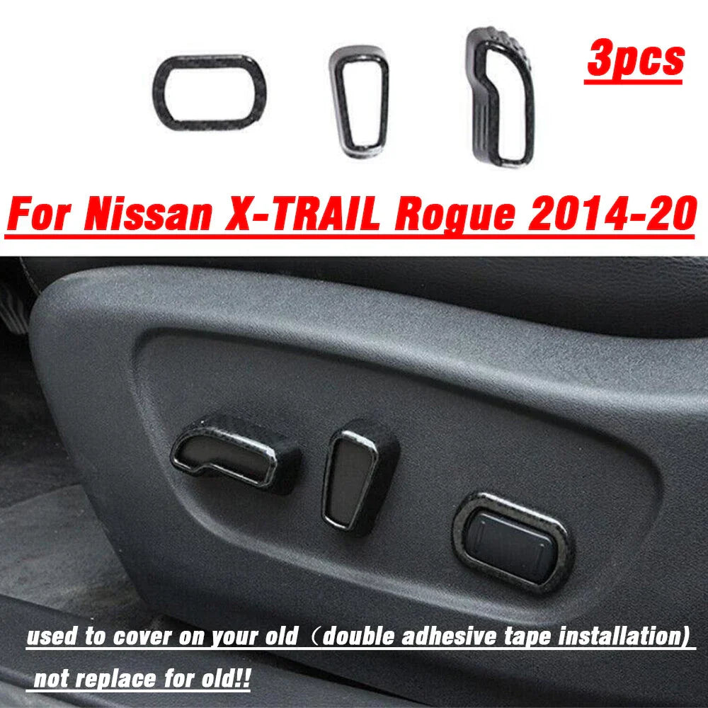 Carbon Fiber Power Seat Button Cover 3x for Nissan X-Trail Rogue (2014–2020)
