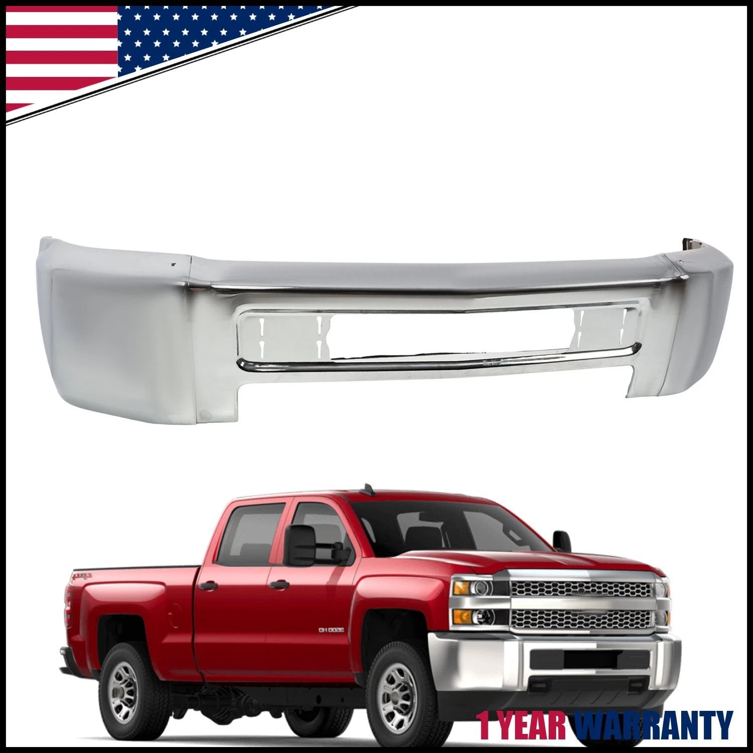 Chrome Front Bumper Face Bar for Chevy Silverado 2500HD 3500 HD (2015–2019)