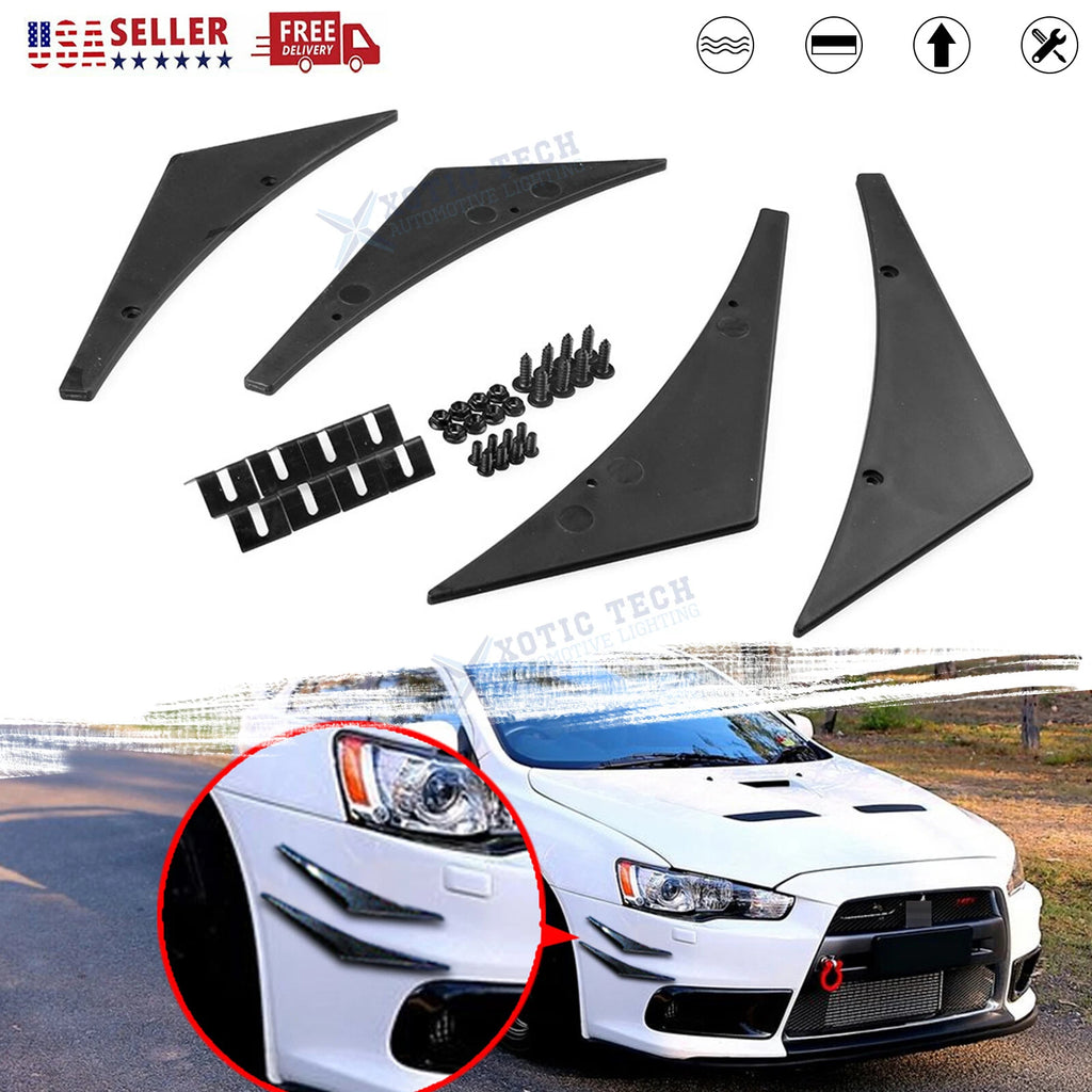 4Pcs Black Front Bumper Lip Diffuser Canards Splitter for Universal Fit Car Truck (2010–2025)