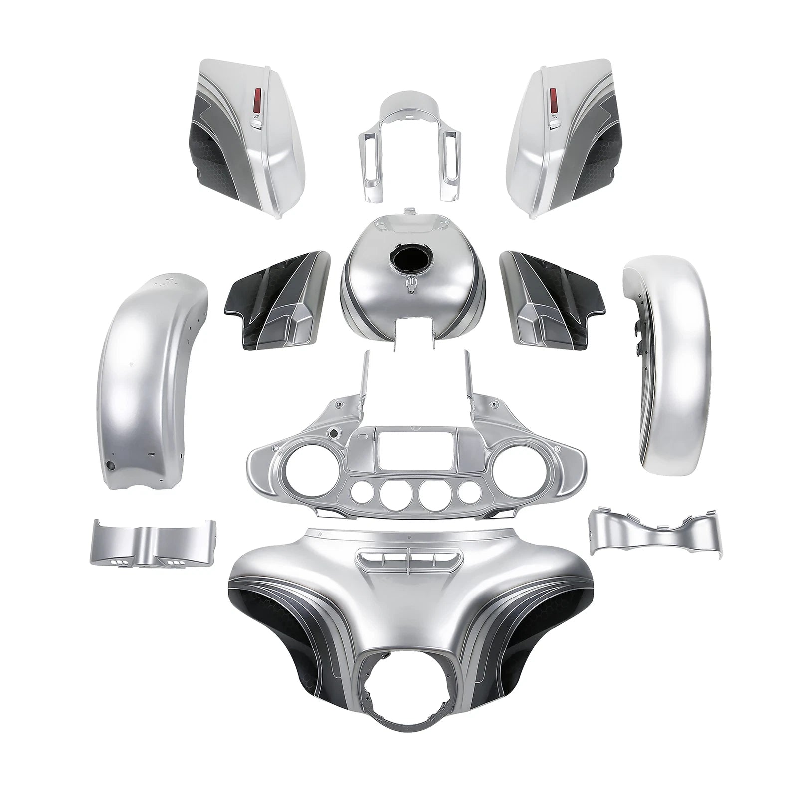 Fairing Bodywork for Harley Street Glide (2014–2024) Silver/Black Honeycomb Fade