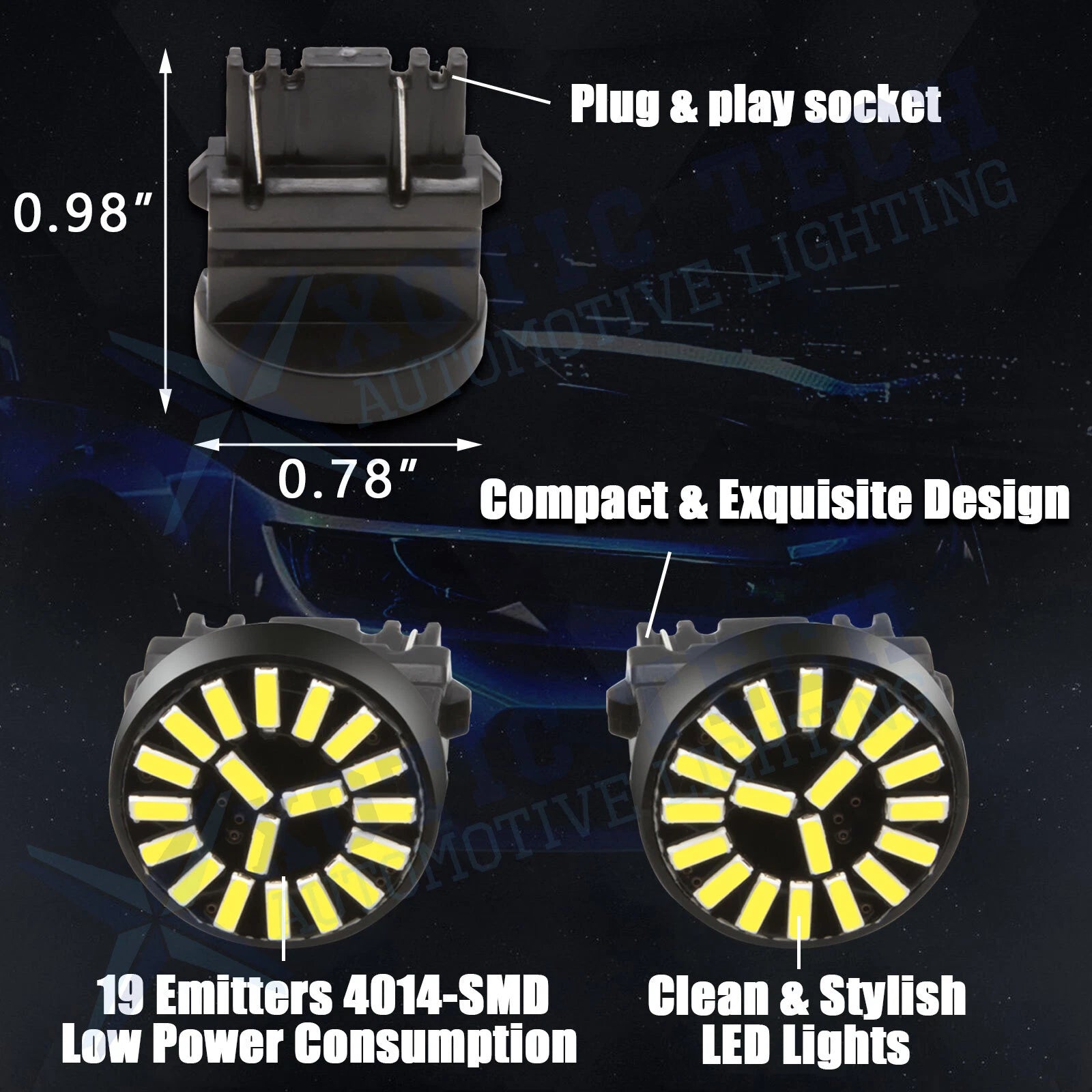 Xenon White LED Backup Reverse Light Bulbs for Ford Mustang (2015-2019)