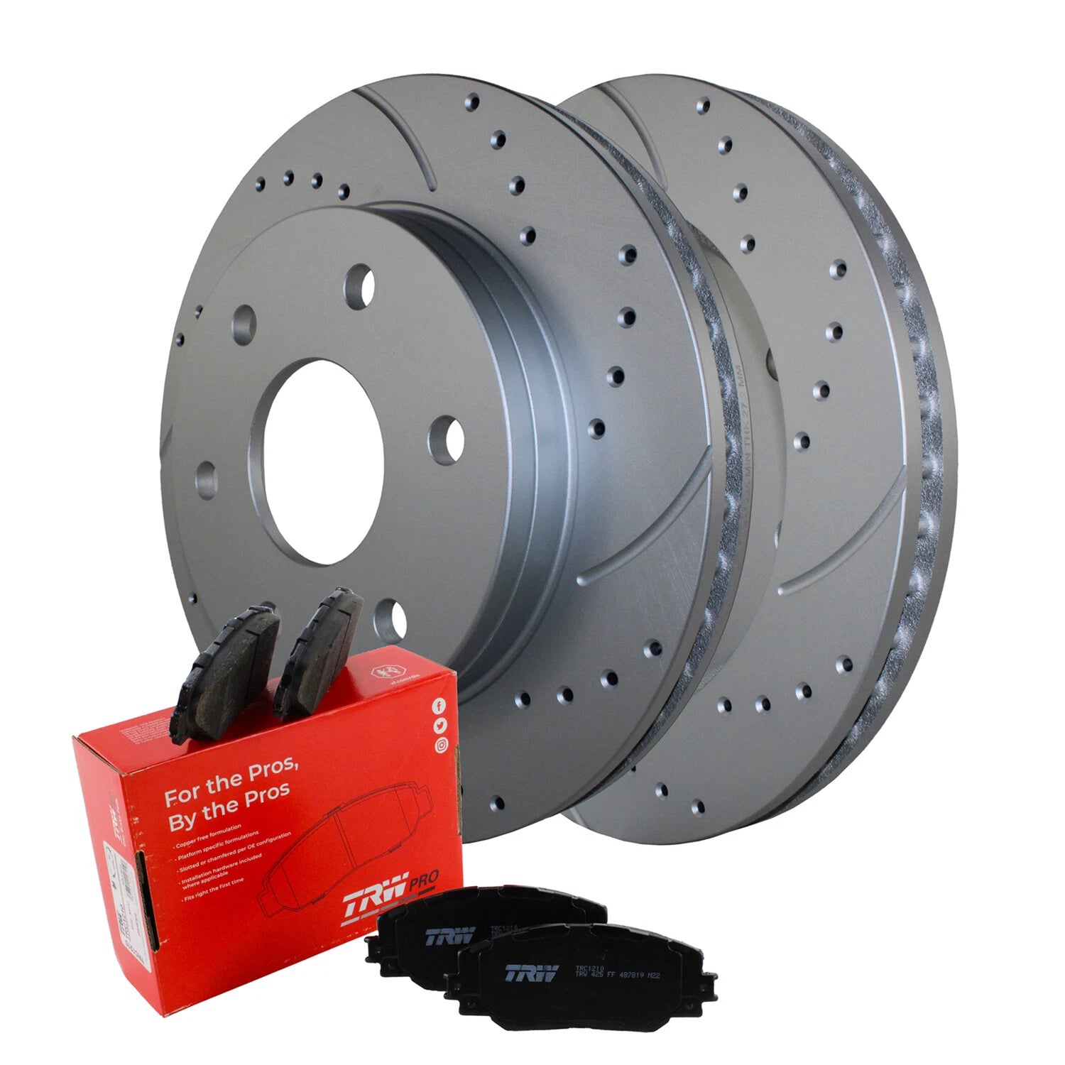 Front Brake Kit with Drilled 305mm Rotors & TRW Ceramic Pads for Silverado Sierra 1500 (2014–2018)