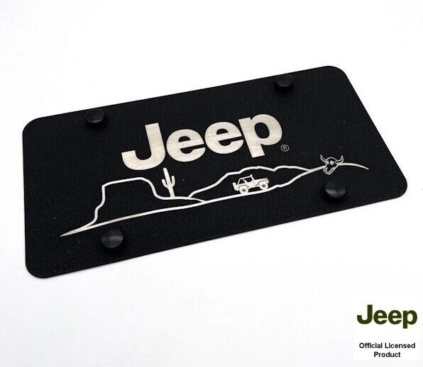 Black Stainless License Plate Holder with Jeep Script for Jeep Wrangler (2018–2024)