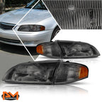 Direct Replacement Headlight for Mazda 626 (1998–1999) Smoked Housing Amber Side