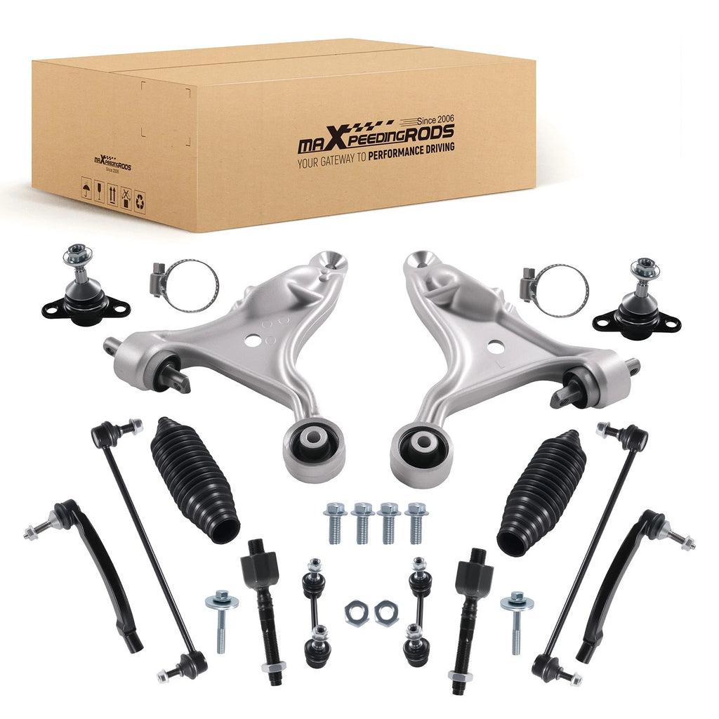 14PC Front Lower Control Arms w/ Ball Joints Tie Rod End for Volvo S80 (2001–2006)