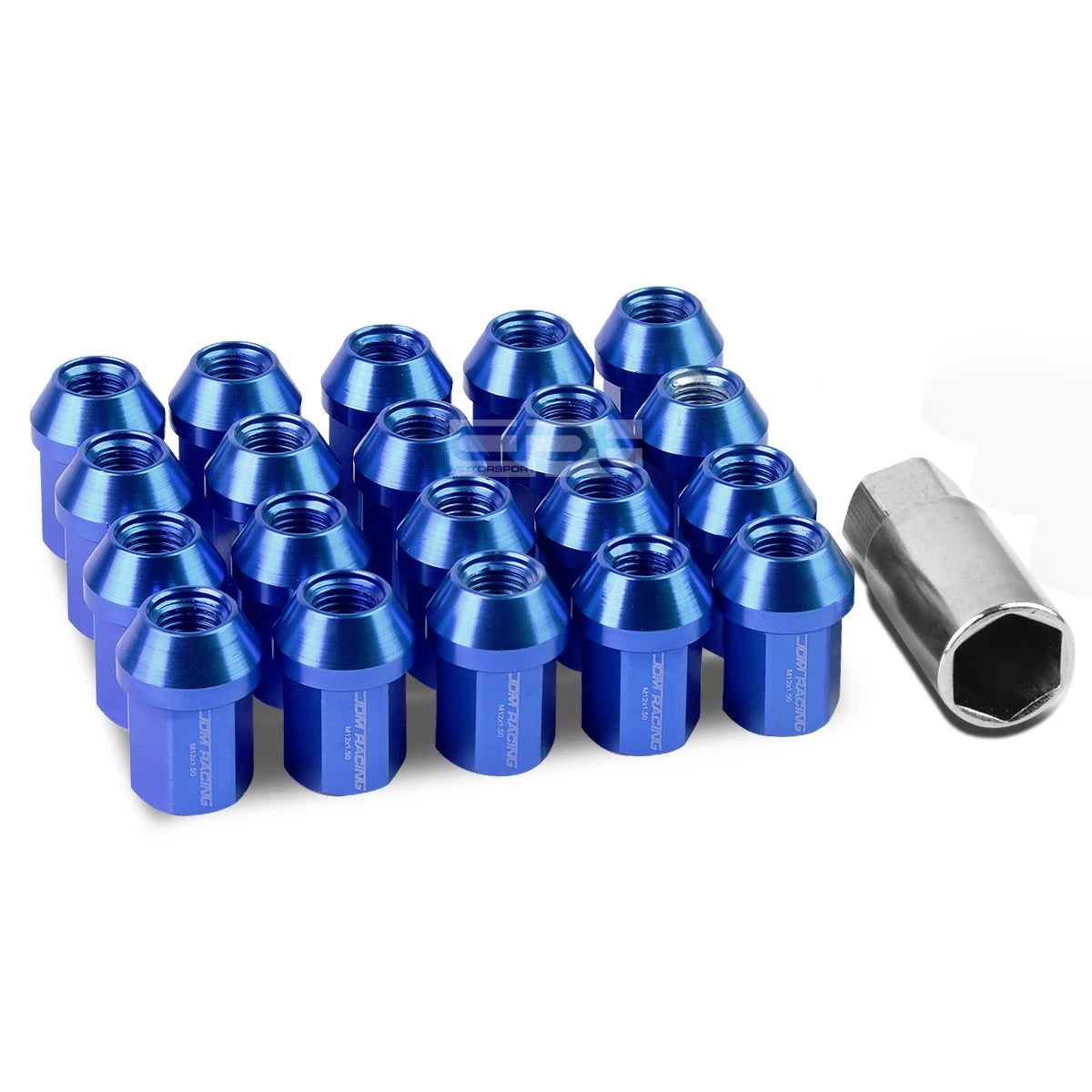 20 PCS Closed End M12x1.5 35mm Tall Blue Aluminum Lug Nuts + Adapter