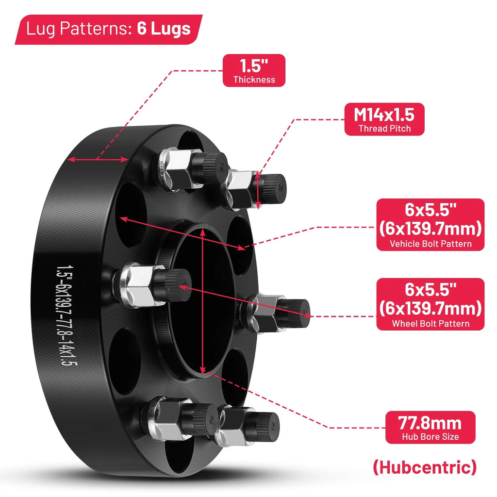 6x5.5 Wheel Spacers for 2019-2022 Dodge Ram 1500 (1.5" Hub Centric)