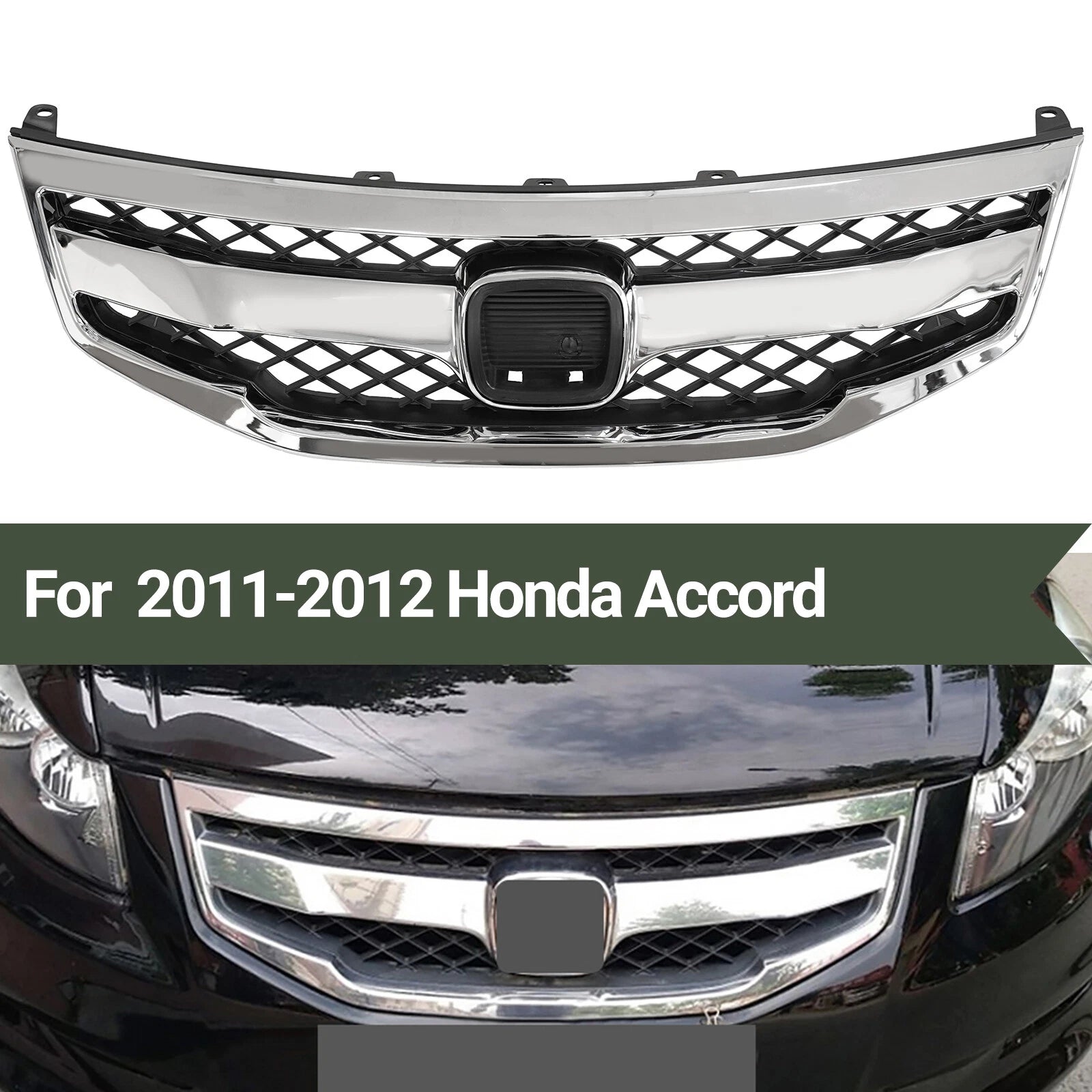Chrome Front Upper Grille Honeycomb for Honda Accord Sedan (2011–2012)