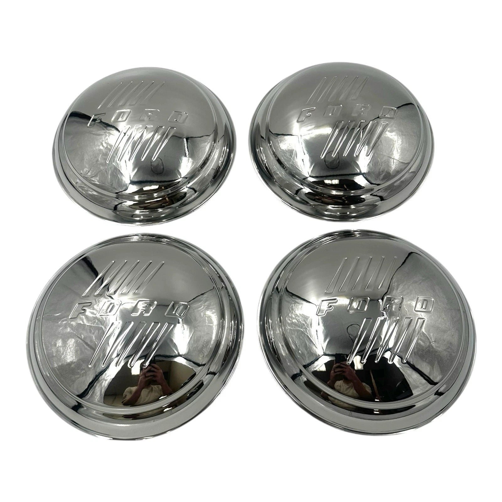 Licensed Stainless Steel Hubcaps Set for Ford Script Aftermarket Rims (2000–2019)