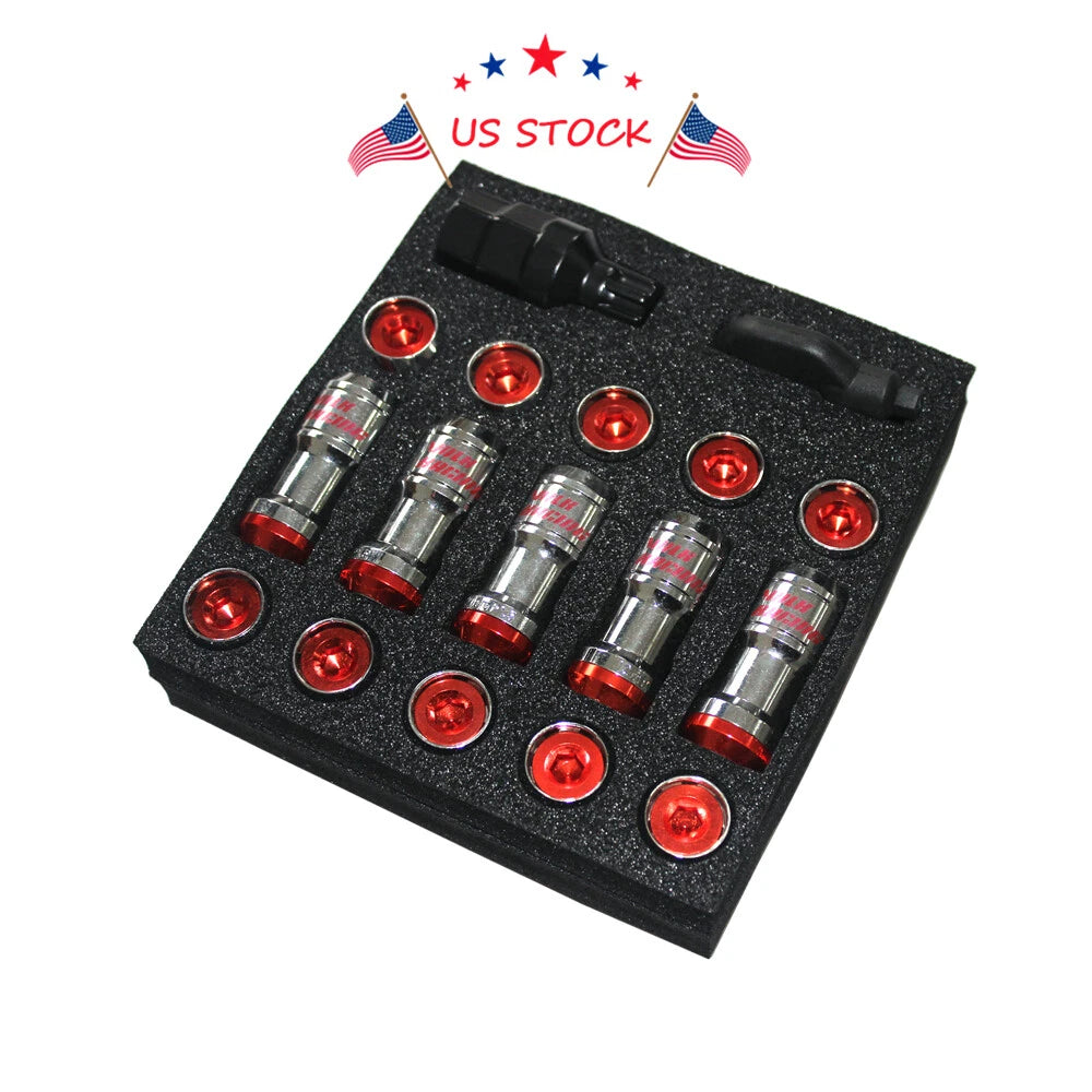 Set of 4 Red Extended Dust Cap Steel Lug Nuts for Tuner Wheels (M12x1.5)