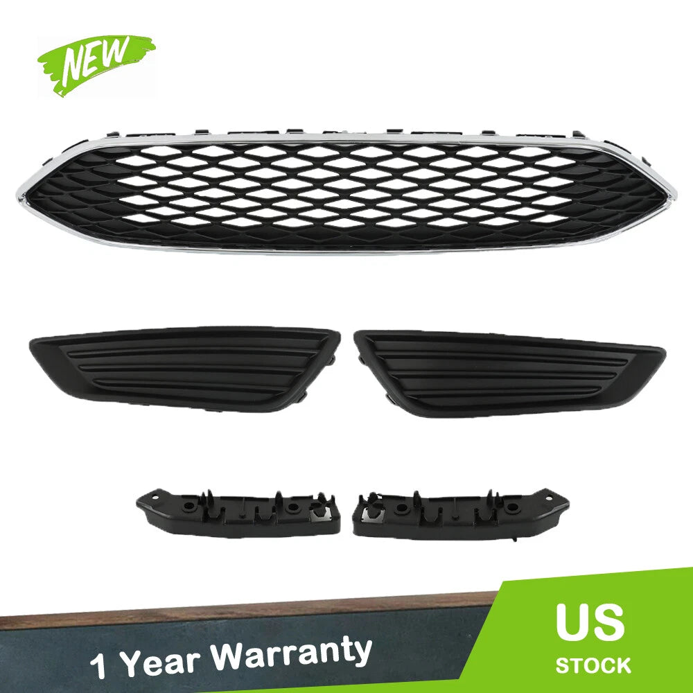 Front Upper Grille Replacement Set for Ford Focus (2015–2018) Black Mesh