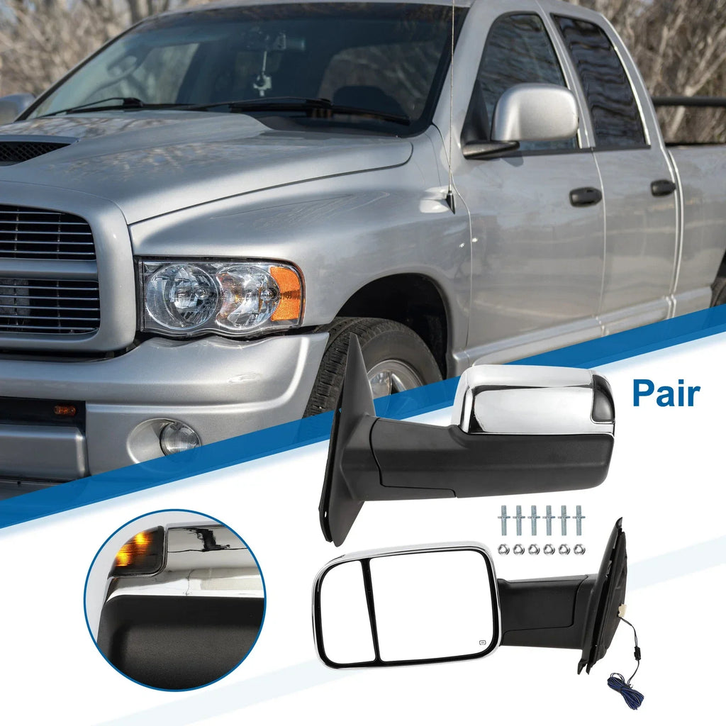 Tow Mirrors for Dodge Ram 1500 with Turn Signal Light Silver Tone 2 x