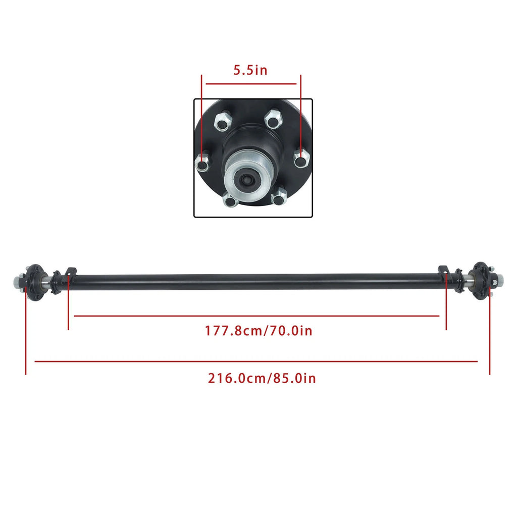 6K Trailer Axle for 6000 lbs (6 Lug, 5.5" Hub Face, 70" Spring Center)