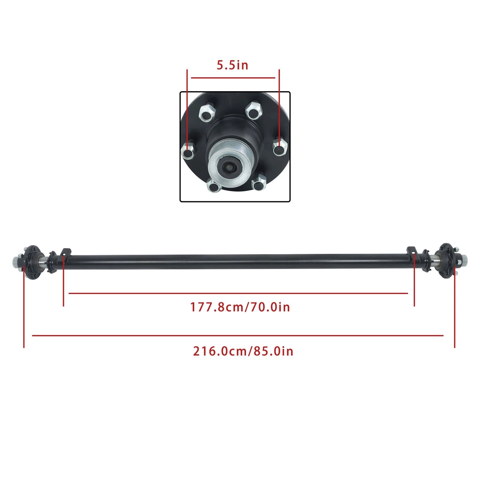 6K Trailer Axle for 6000 lbs (6 Lug, 5.5" Hub Face, 70" Spring Center)