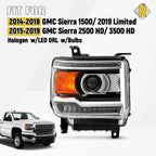Halogen Headlight w/ LED DRL Right for GMC Sierra 1500 2500 HD 3500HD (2015–2019)